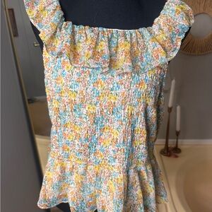 LC Lauren Conrad Multicolor Floral Ruffle Blouse